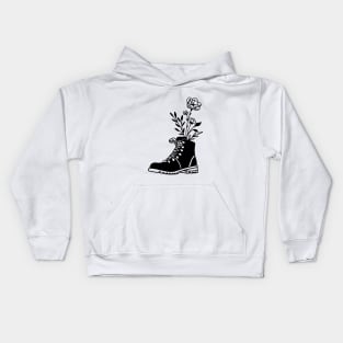 Flower growing from boots Kids Hoodie